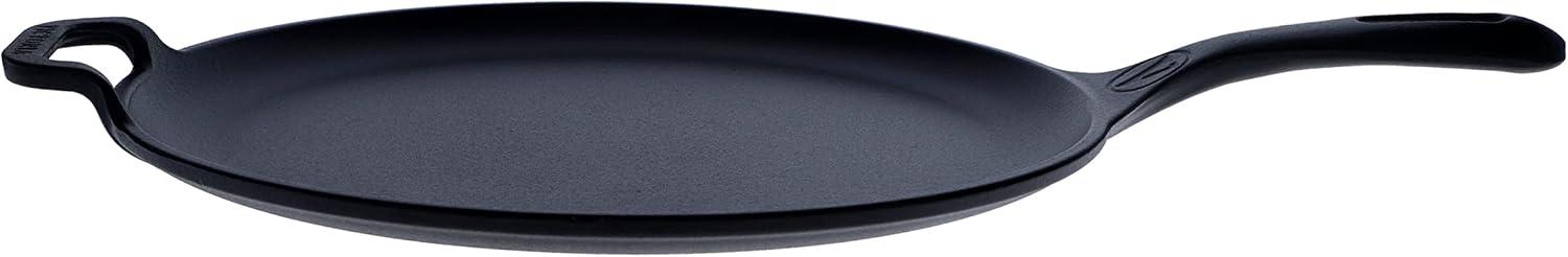 Victoria Cast Iron Round Pan Comal Griddle Seasoned with 100% Kosher Certified Non-GMO Flaxseed Oil, 12", Black