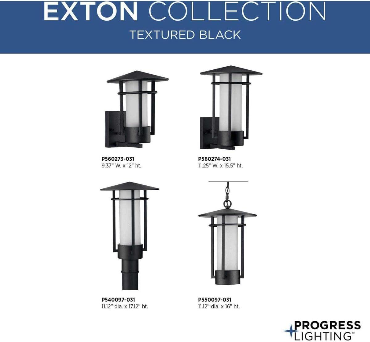 Progress Lighting Exton 1-Light Textured Black Outdoor Wall Lantern with Etched Glass Shade