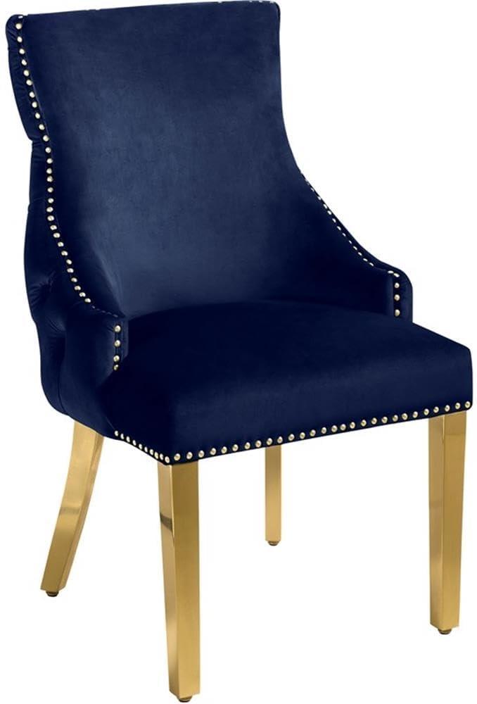 Meridian Furniture Tuft Navy Velvet Dining Chair in Gold Finish (Set of 2)