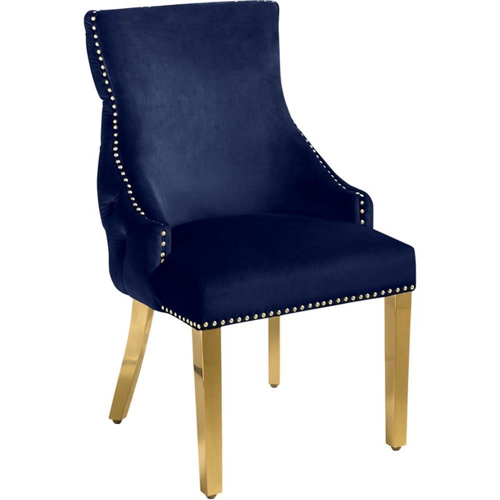Meridian Furniture Tuft Navy Velvet Dining Chair in Gold Finish (Set of 2)