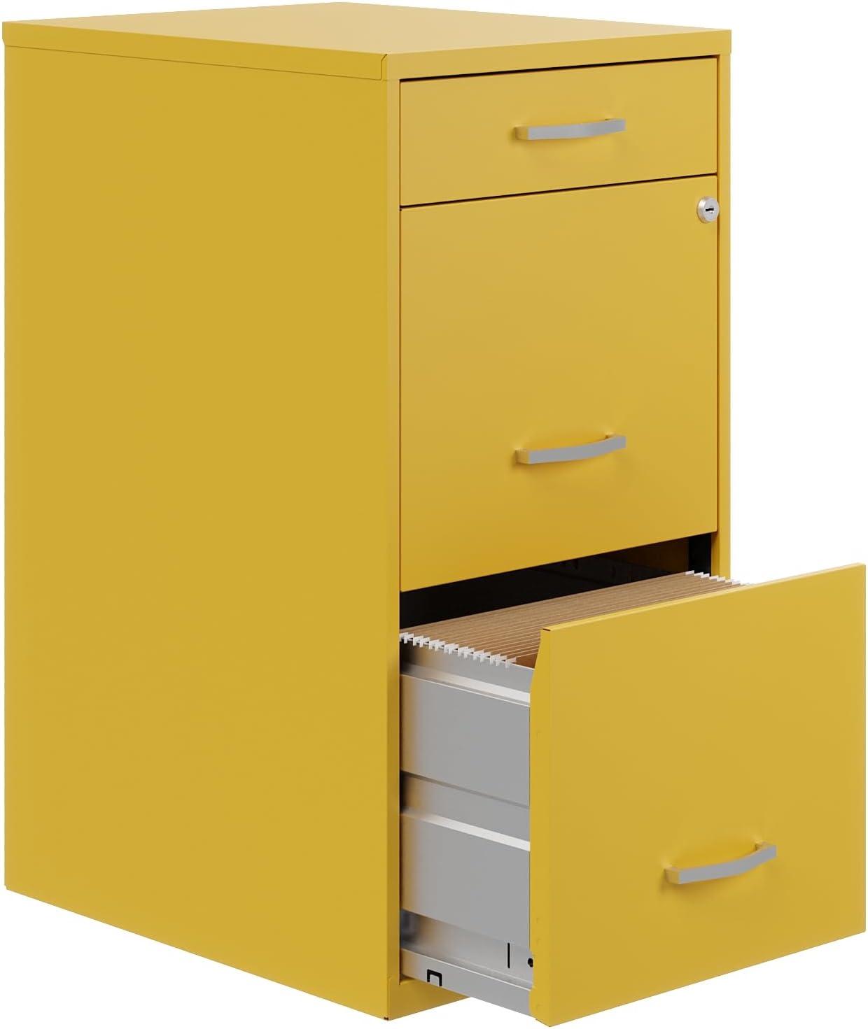 Space Solutions 3 Drawer Letter Width Vertical File Cabinet with Pencil Drawer, Yellow