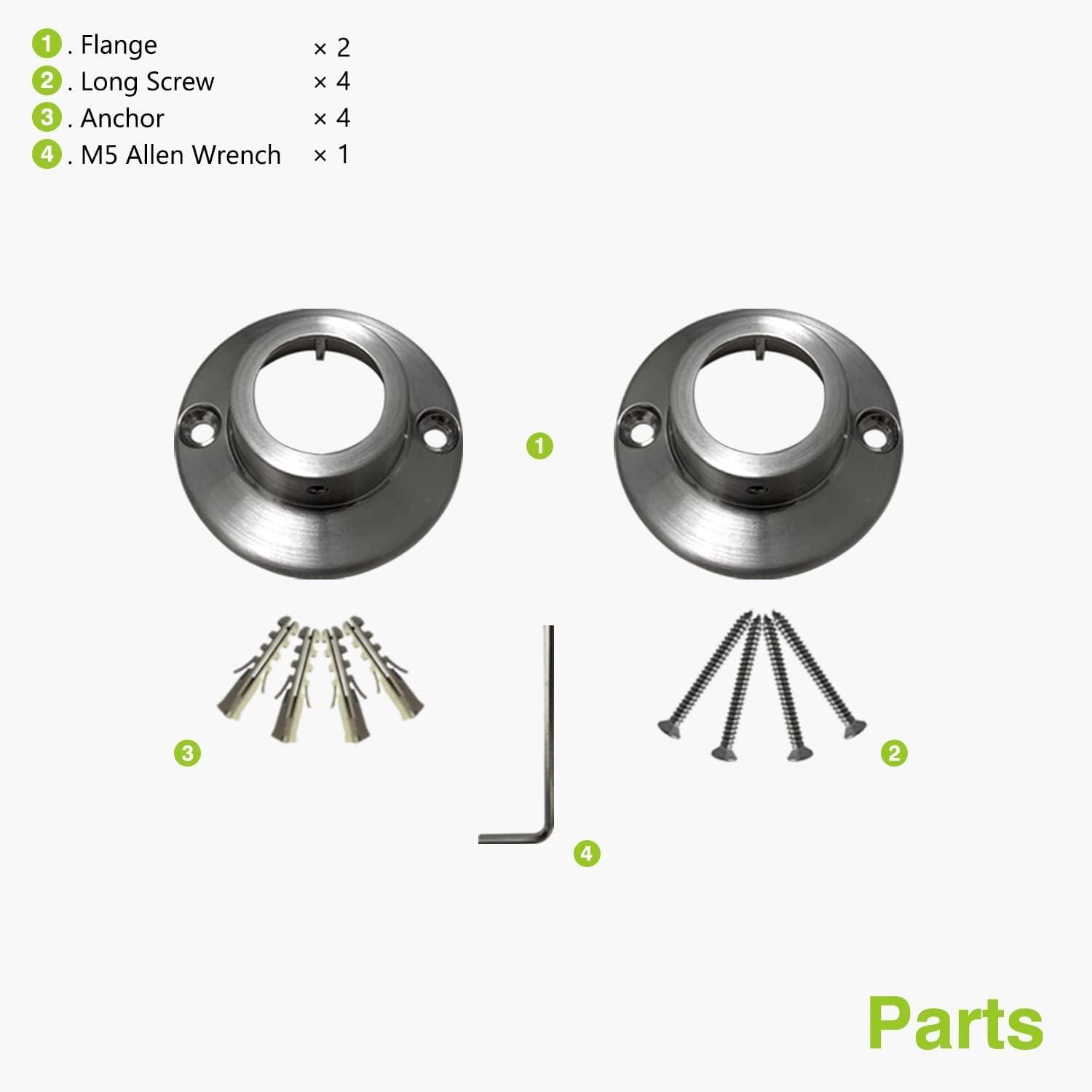 Naiture Straight Shower Curtain Rod Round Flanges, Zinc Alloy, Set of 2, Brushed Nickel Finish