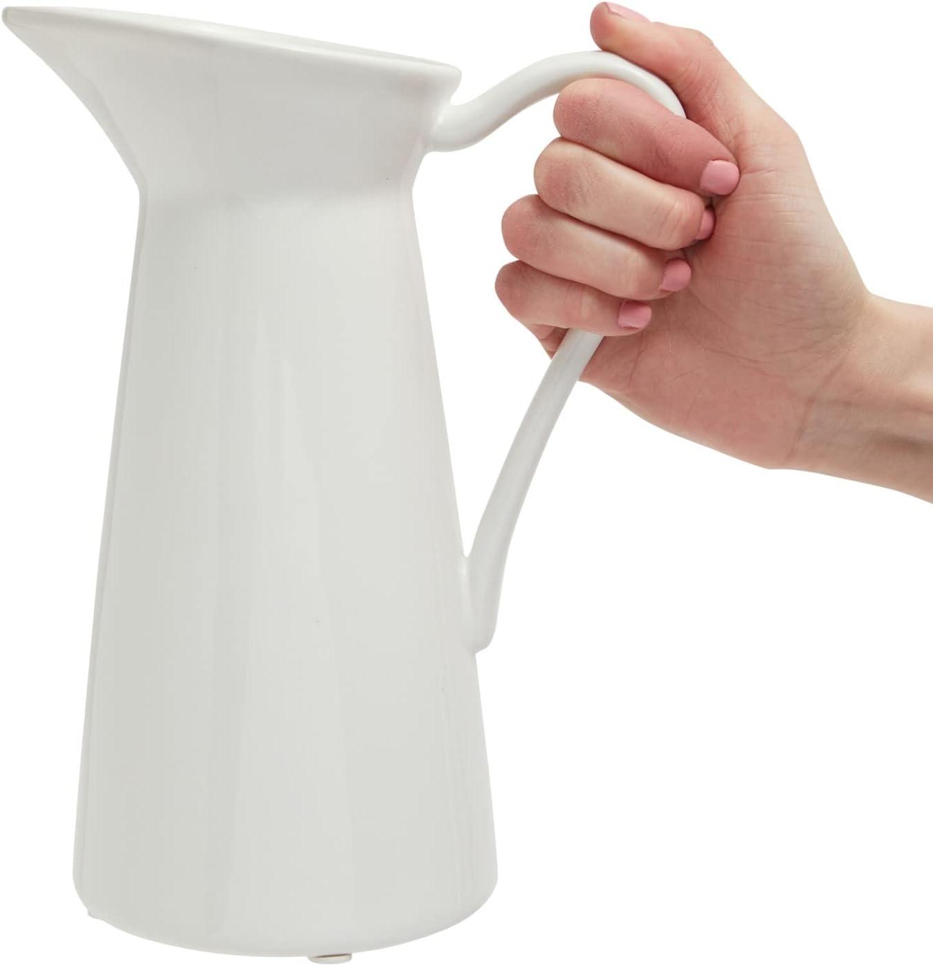 Farmlyn Creek 3 Piece Set Ceramic Pitcher Vases for Home Decor, Small White Centerpieces for Living Room, 3 Sizes