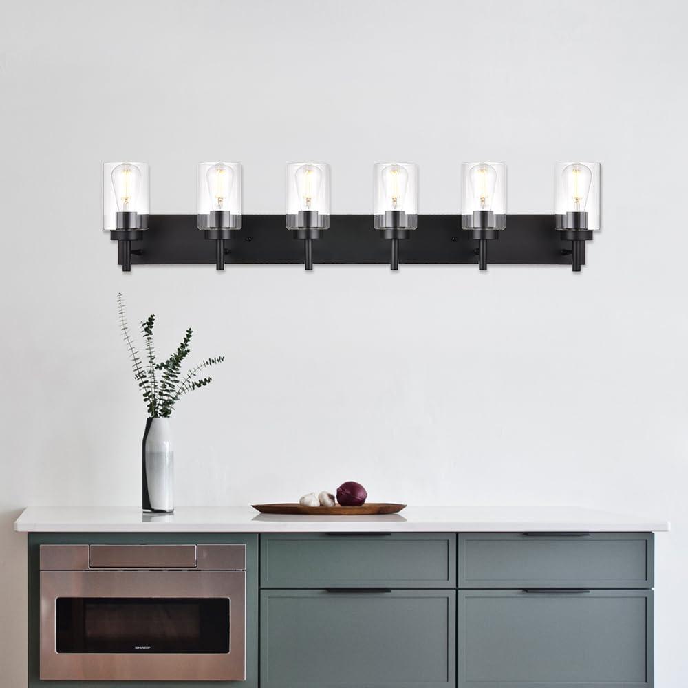 VINLUZ  Modern 6-lights Vanity Lighting Fixture for Bathroom black