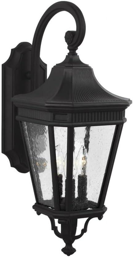 Black Aluminum 3-Light Outdoor Wall Lantern with Clear Seeded Glass