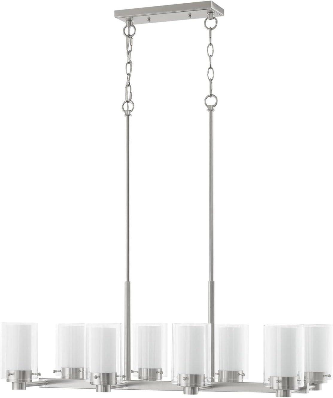 Manhattan Contemporary 8-Light Linear Chandelier in Brushed Nickel