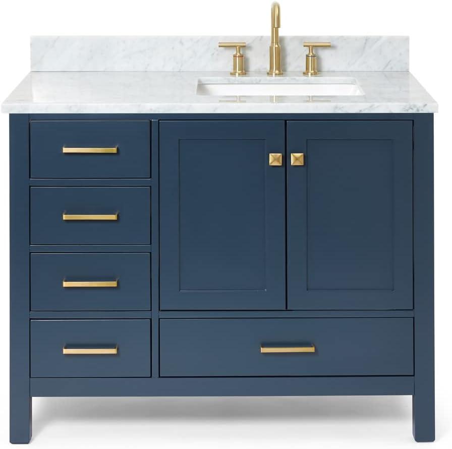Midnight Blue Freestanding Vanity with Carrara Marble Top