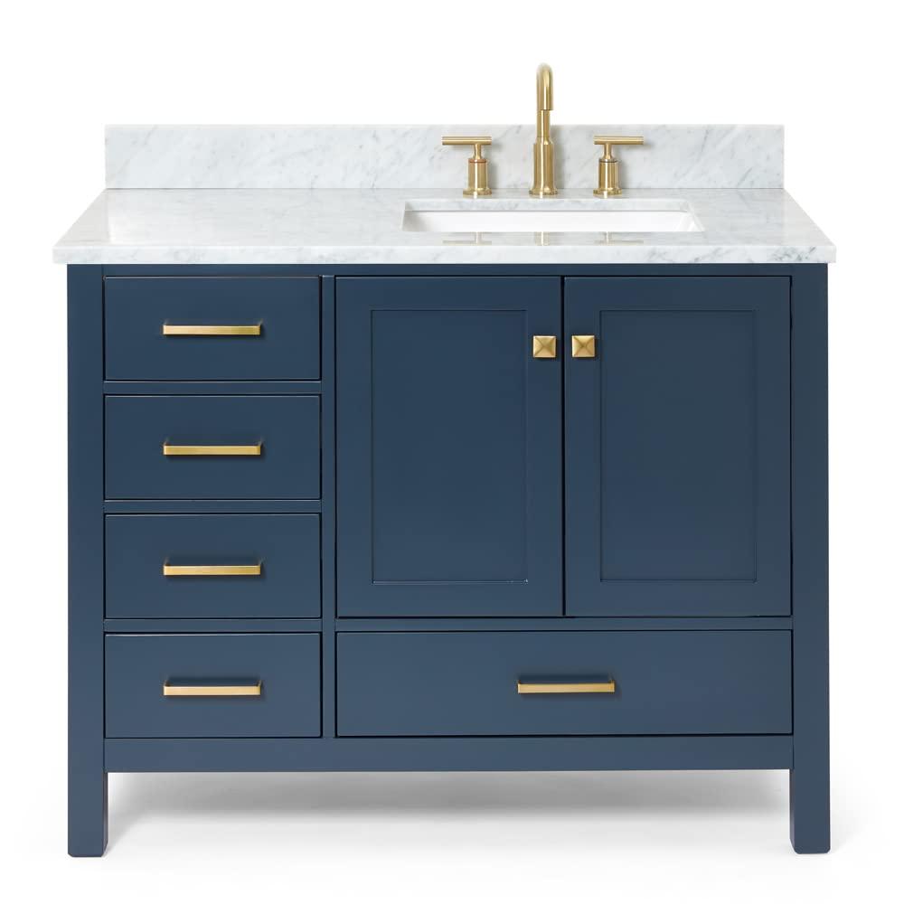 Midnight Blue Freestanding Vanity with Carrara Marble Top
