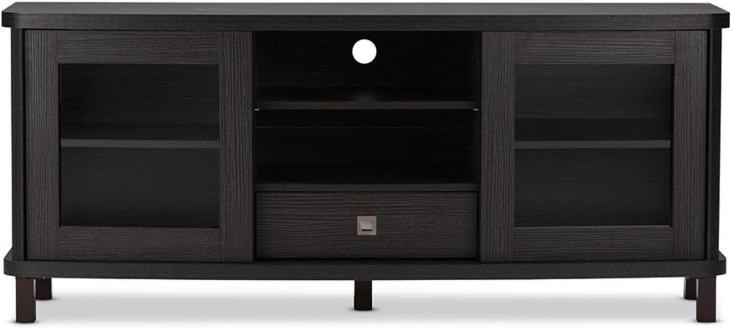 Walda 60'' Greyish Dark Brown Embossed Wood TV Stand with Cabinet