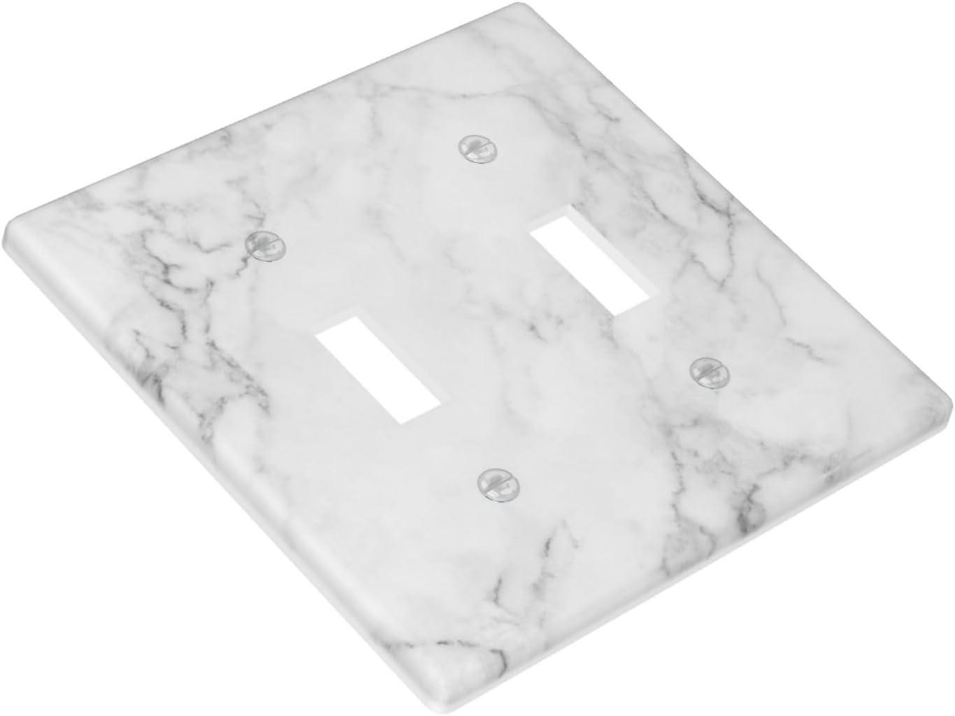 Graphics Wallplates - White Grey Marble Background Print - Double Toggle Wall Plate Cover