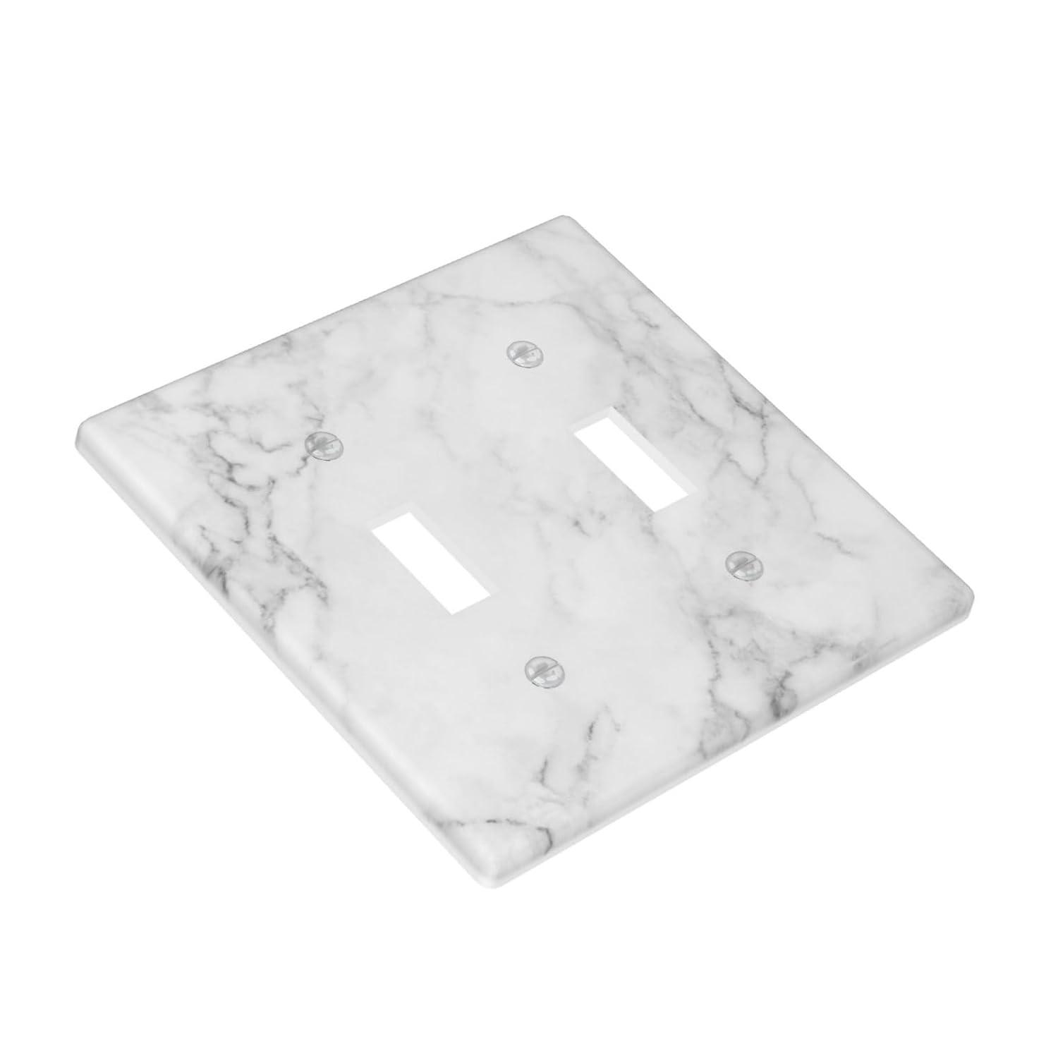 Graphics Wallplates - White Grey Marble Background Print - Double Toggle Wall Plate Cover