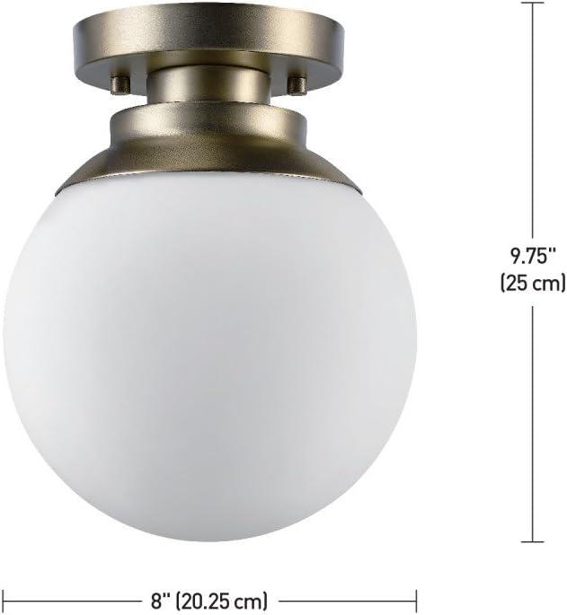 Portland 8" Brass Semi-Flush Globe Ceiling Light with Frosted Glass