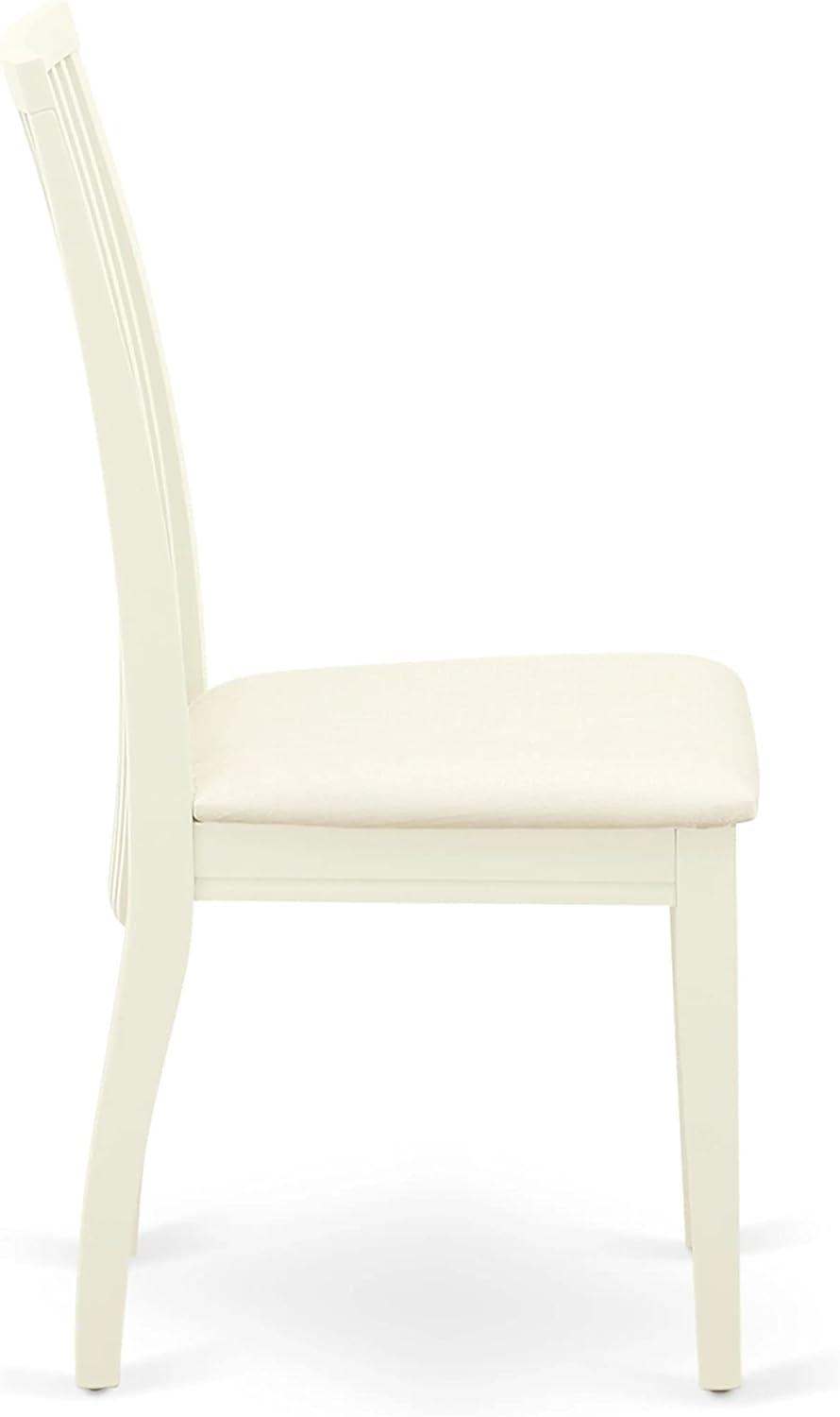 Linen White Upholstered Wood Slat Back Dining Chairs - Set of 2