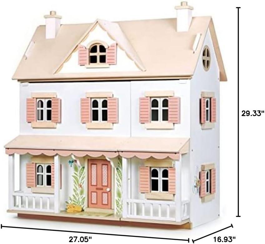 Large White and Pink Wooden Colonial Dollhouse Kit