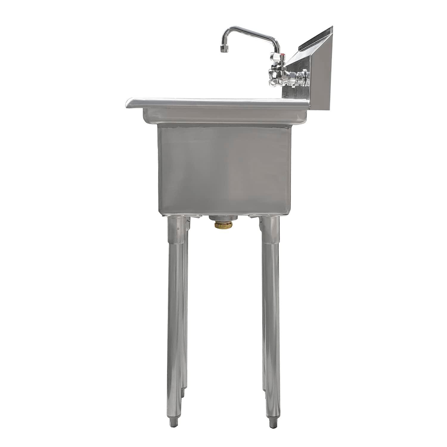 10″ x 14″ x 10″ with 10″ Left Drainboard with Faucet One Compartment Stainless Steel Commercial Kitchen Prep & Utility Sink | NSF