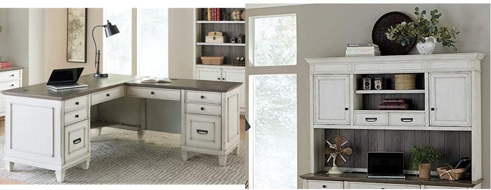 Martin Furniture Hartford L Shaped Pedestal Desk Brown: Executive Office Workstation with Metal Hardware