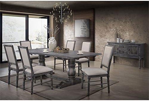 Acme Linen Dining Side Chair with Turned Legs Set of 2 Gray- Saltoro Sherpi Indoor Dining Chairs