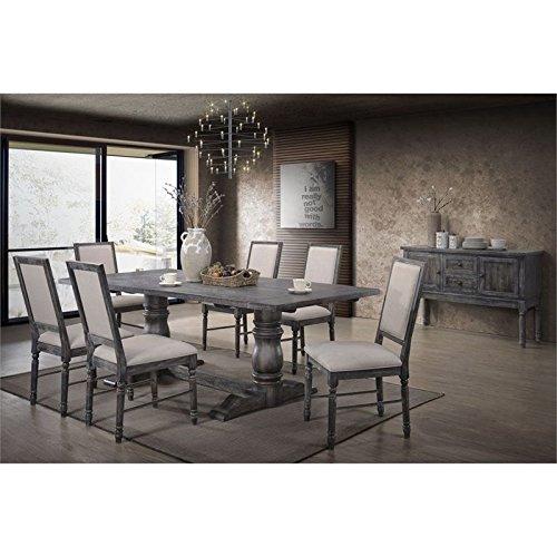 Acme Linen Dining Side Chair with Turned Legs Set of 2 Gray- Saltoro Sherpi Indoor Dining Chairs