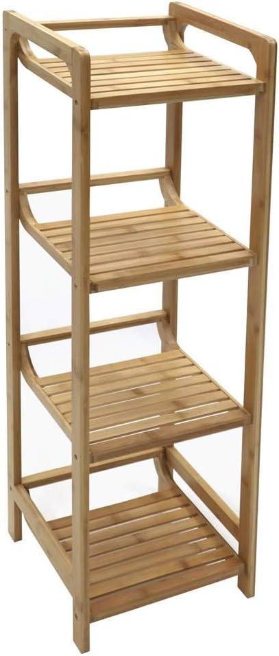 Redmon Bamboo 4 Tier Open Type Slatted Shelf, Bamboo Woodgrain Finish, Partial Assembly Required