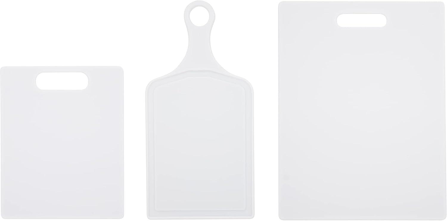 White 3-Piece Plastic Cutting Board Set with Paddle