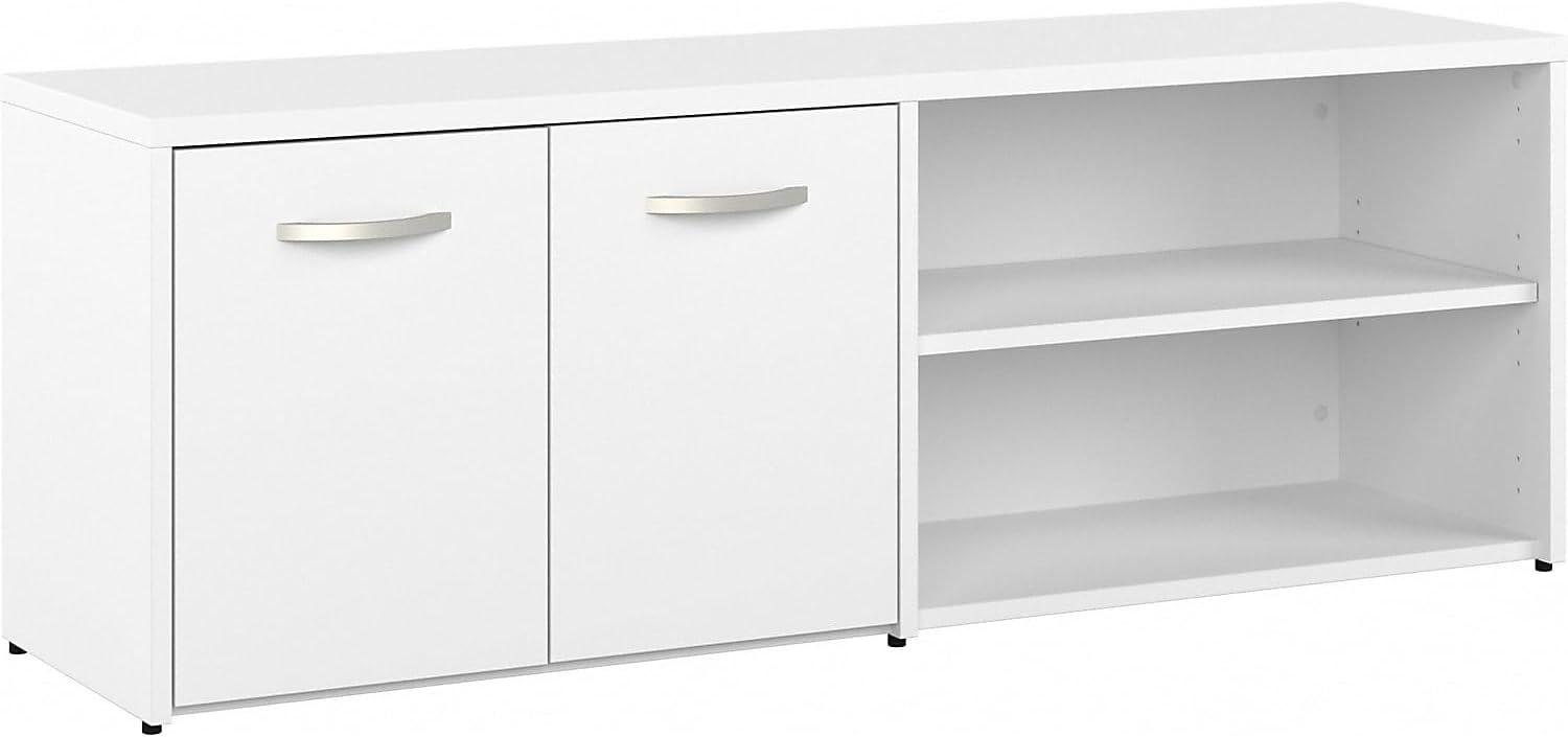 Hybrid Low Storage Cabinet with Doors in White - Engineered Wood