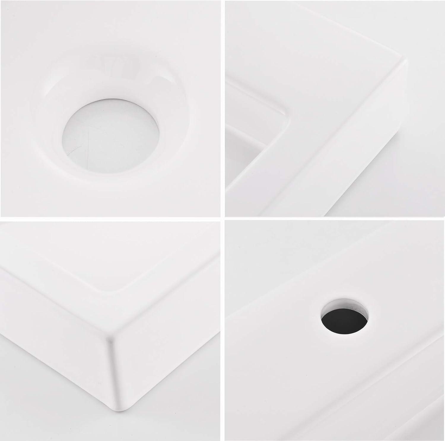 Rectangular White Ceramic Above-Counter Bathroom Sink with Faucet Hole