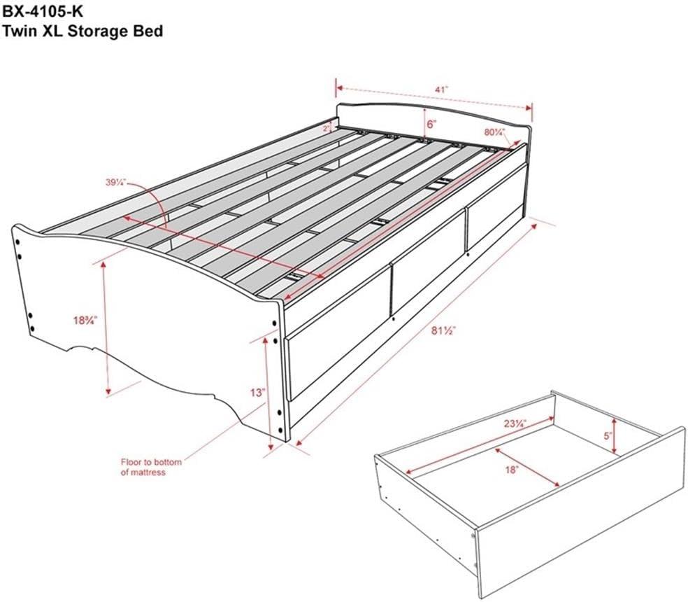 Black Twin XL Wood Platform Bed with 3 Storage Drawers