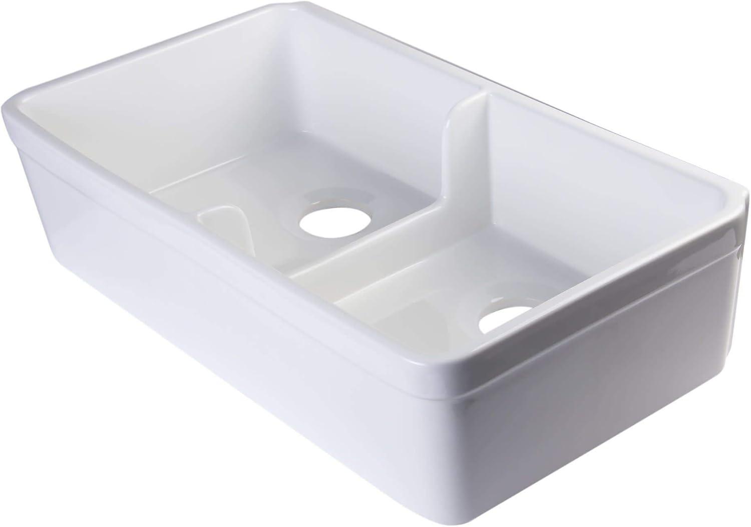 31.75'' L Farmhouse / Apron Double Bowl Fireclay Kitchen Sink