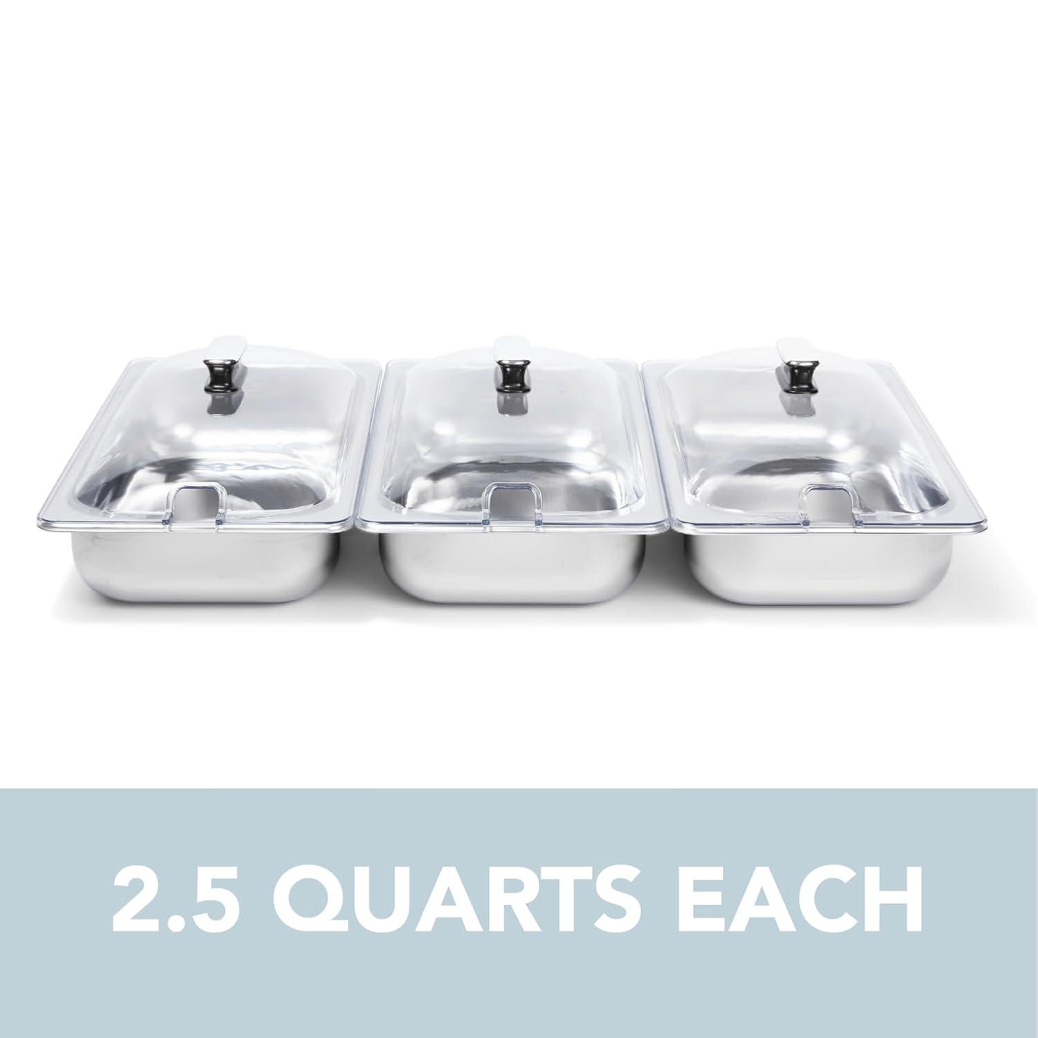 3x2.5 QT Food Warmers for Parties Buffet Servers and Warmers – Premium Catering Supplies Buffet Display – Stainless Steel Electric Food Warmers with Temperature Control
