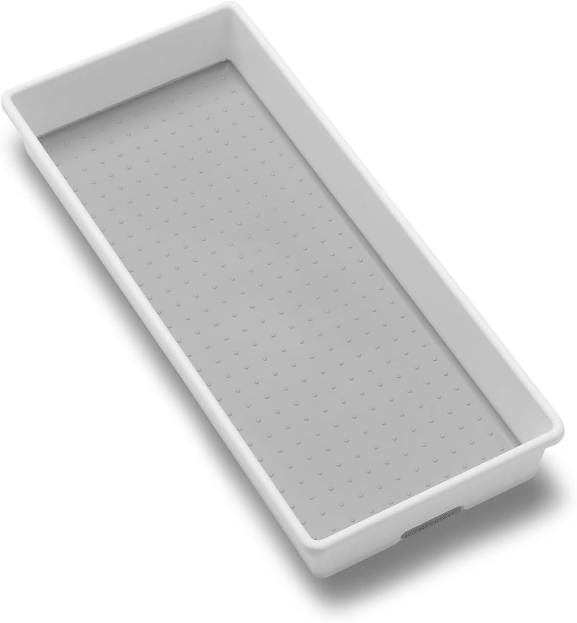 Large White and Gray Plastic Organizer Bin with Non-Skid Feet
