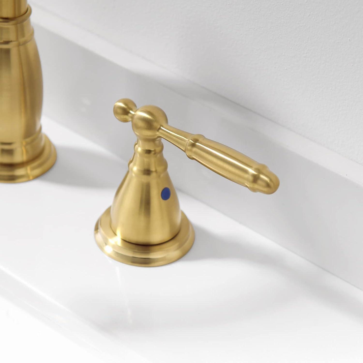 Phiestina Brushed Gold Widespread 2-handle High-arc Commercial/Residential Handle Bathroom Sink Faucet with Drain