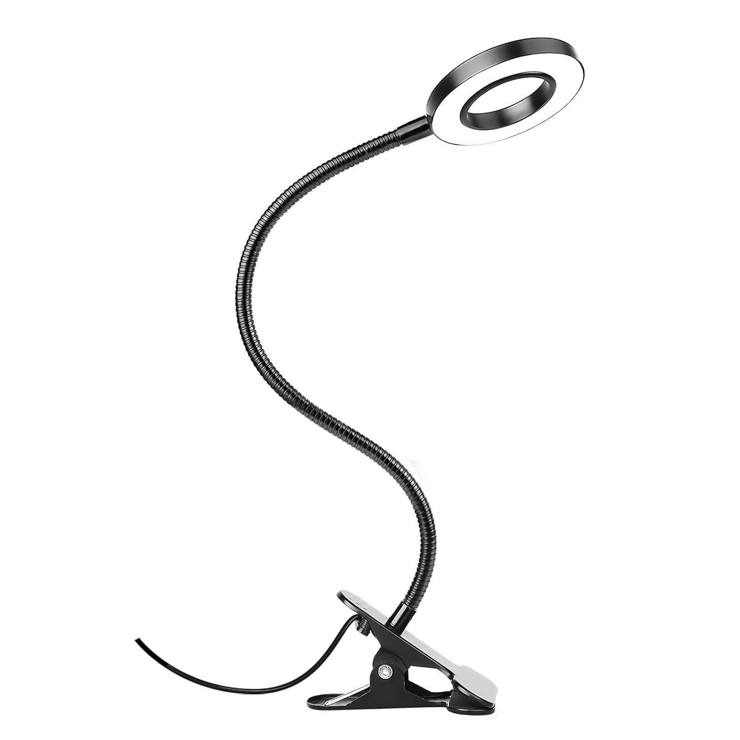 Desk Clip on Lamp for Reading Home Office, 10 Dimmable Brightness 3 Modes, Clamp Light for Bed Headboard