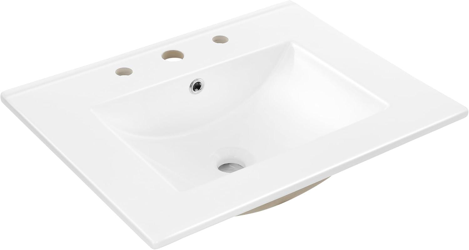 Ancillary 3-Hole 24" Classic Contemporary Rectangular Ceramic Single Sink Basin Vanity Top