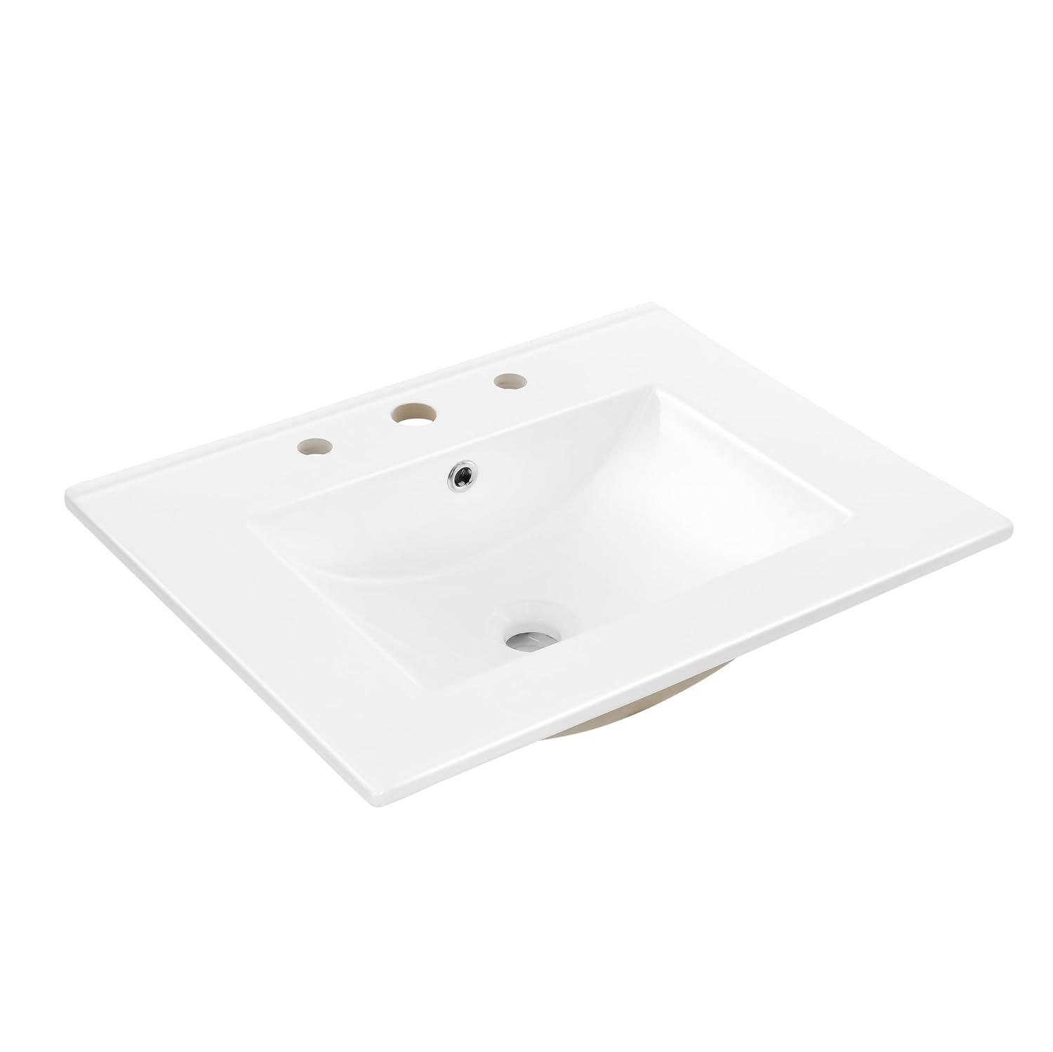 Ancillary 3-Hole 24" Classic Contemporary Rectangular Ceramic Single Sink Basin Vanity Top