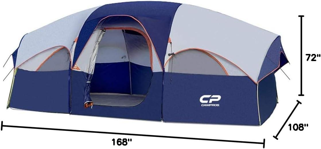 Blue 8-Person Two-Room Three-Season Dome Camping Tent