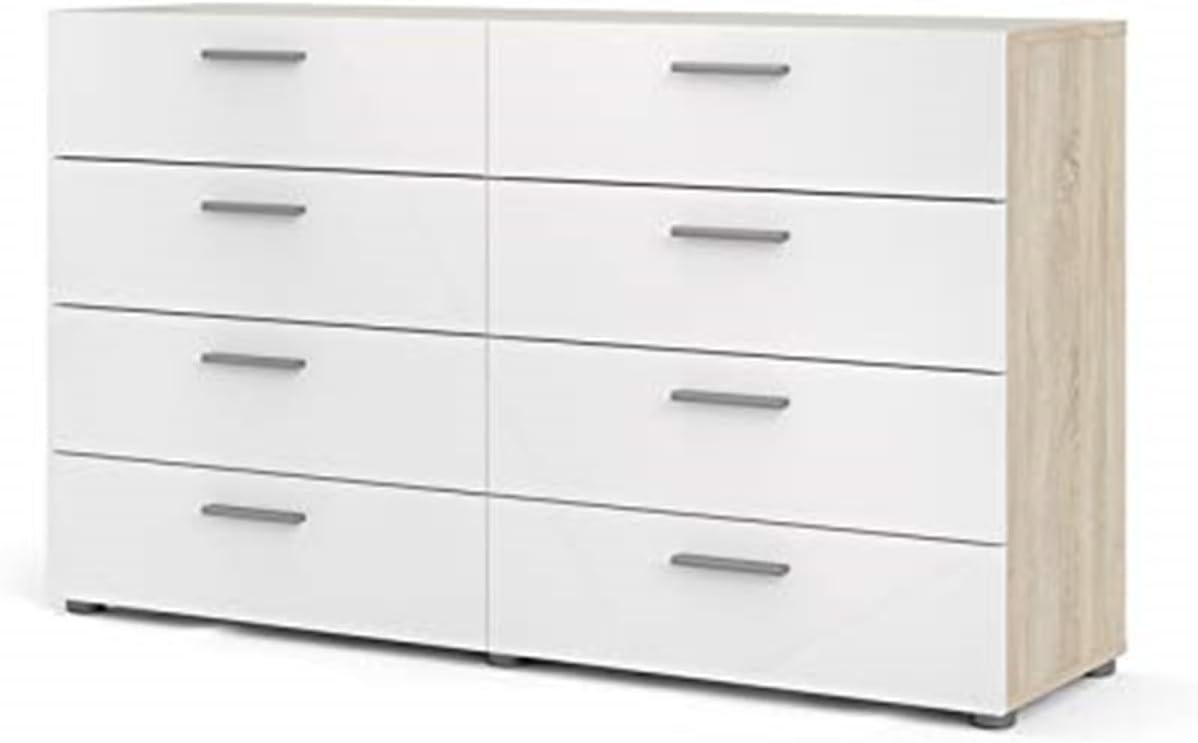 Tvilum,Austin 8 Drawer Double Dresser, Oak Structure/White High Gloss