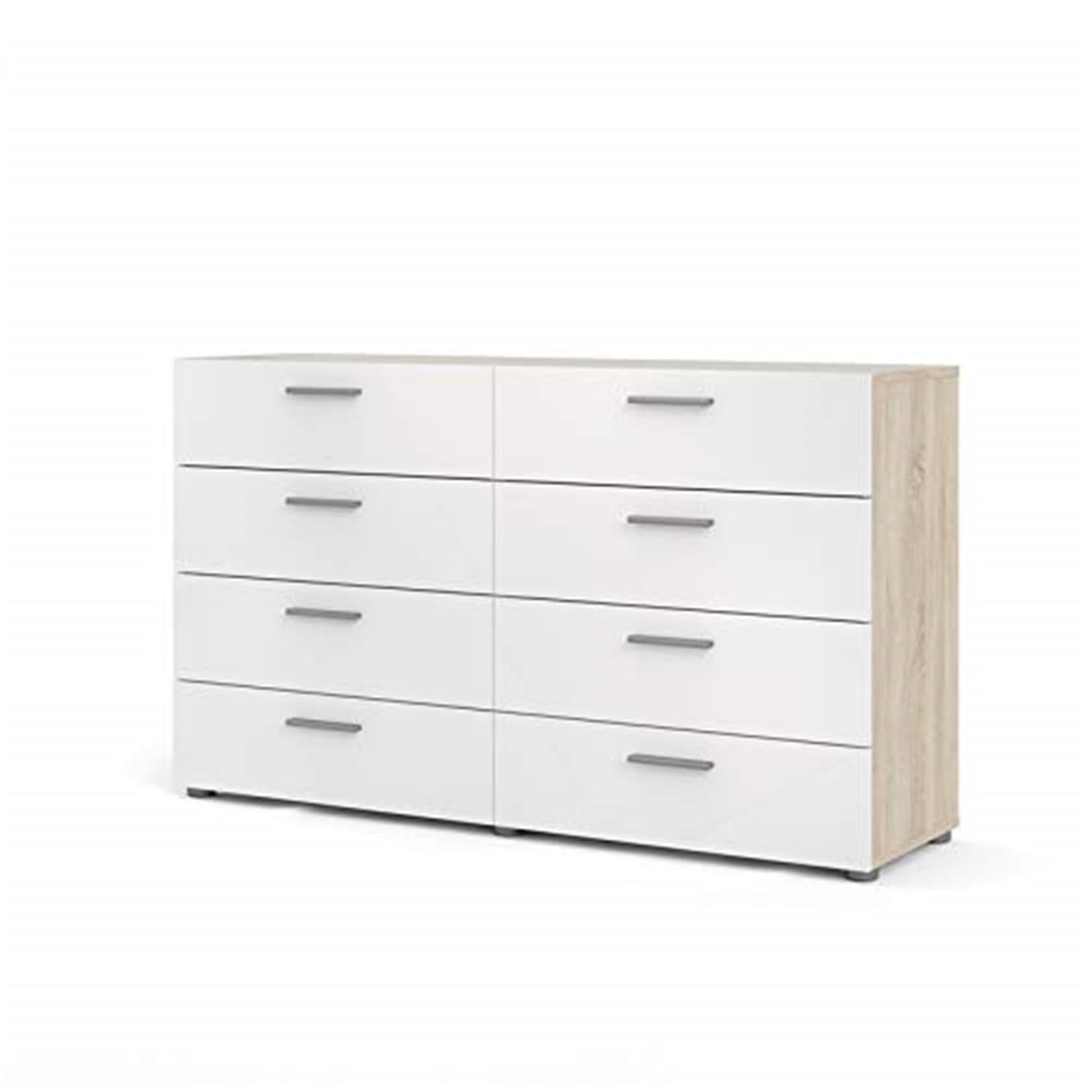 Tvilum,Austin 8 Drawer Double Dresser, Oak Structure/White High Gloss