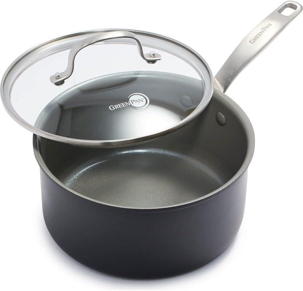GreenPan GreenPan Chatham Healthy Ceramic Non-stick Covered Saucepan, 3 Quart, Gray