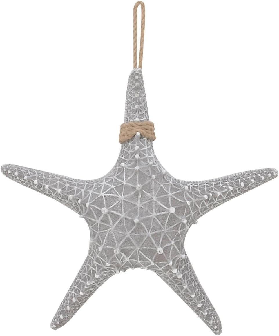 DecMode Gray Polystone Starfish Wall Decor with Hanging Rope