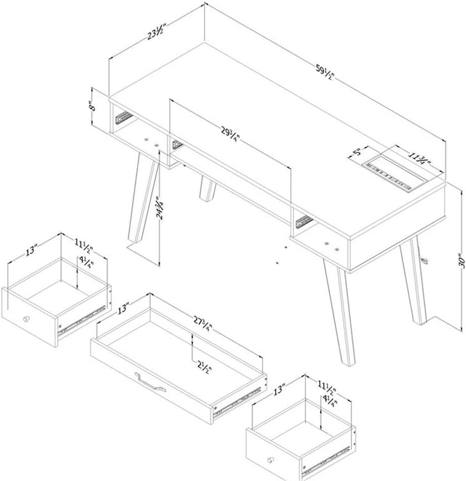 South Shore Computer Desk with Power Bar Laminated Particleboard White: Integrated Keyboard Tray, File Storage