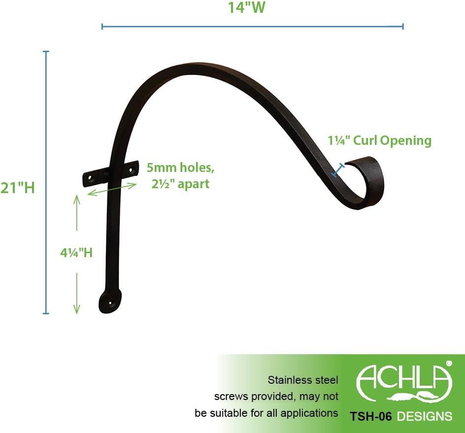Achla Designs TSH-06 Curved, 18-inch Wrought Iron Wall Bracket Hook, Black