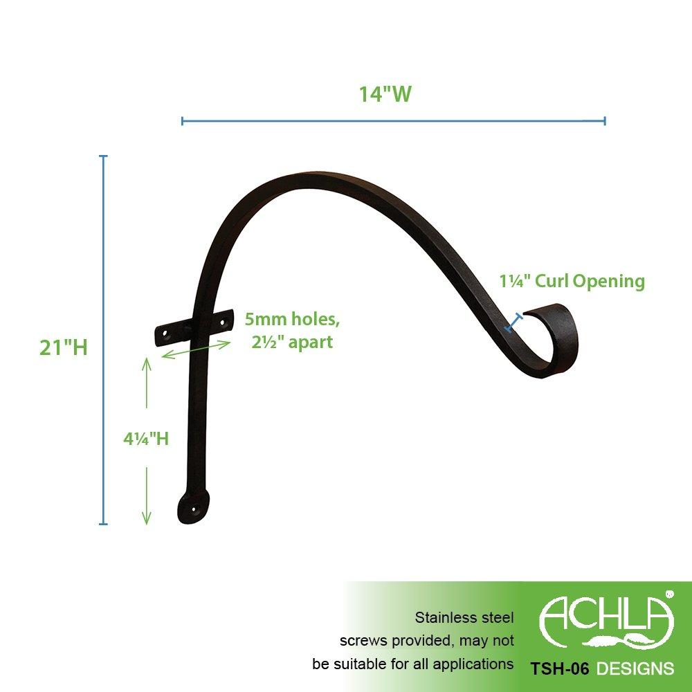 Achla Designs TSH-06 Curved, 18-inch Wrought Iron Wall Bracket Hook, Black