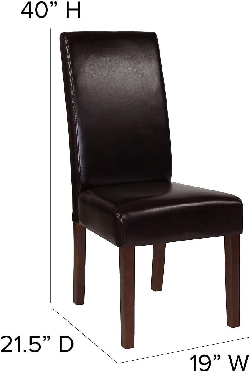 Flash Furniture Greenwich Series Brown LeatherSoft Upholstered Panel Back Mid-Century Parsons Dining Chair