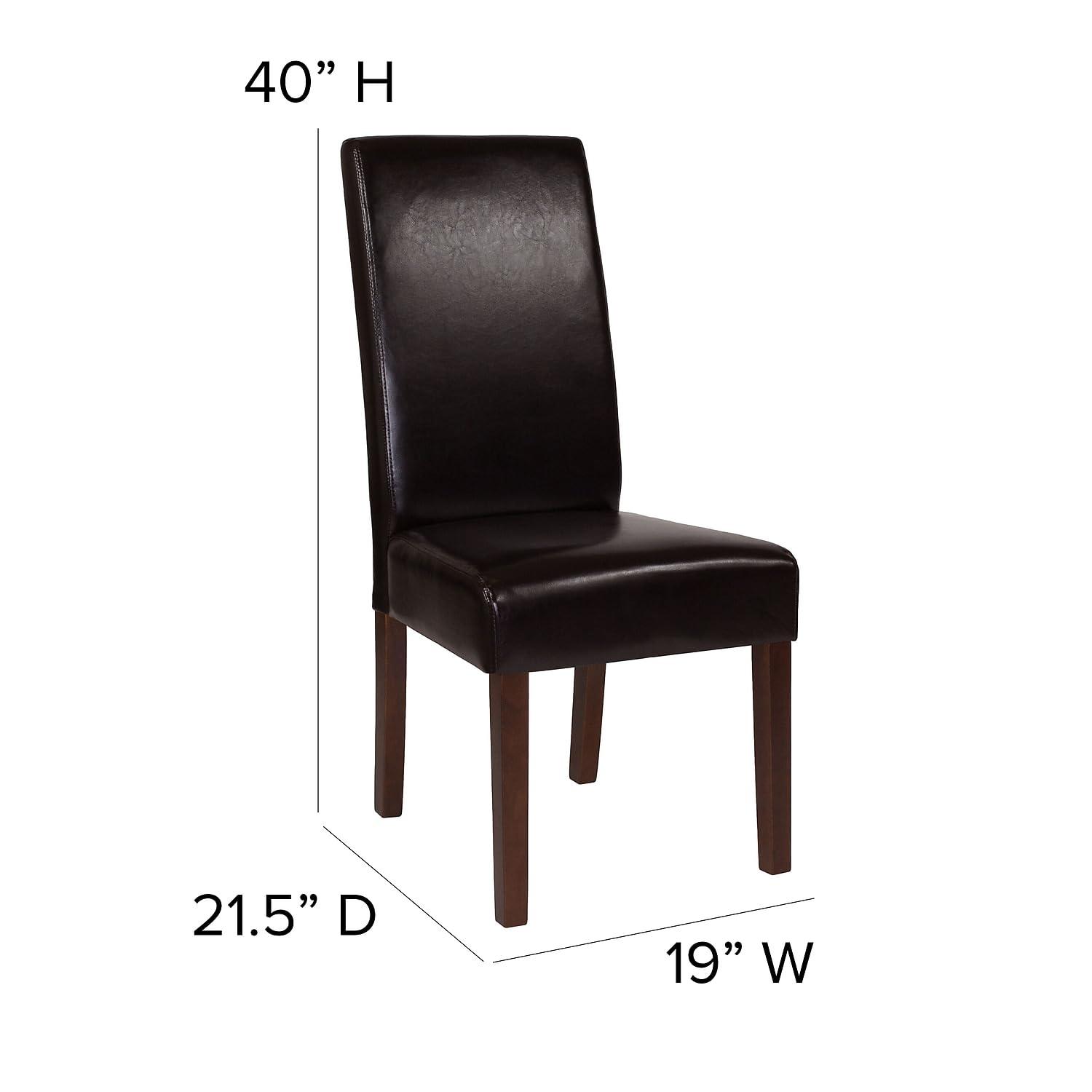 Flash Furniture Greenwich Series Brown LeatherSoft Upholstered Panel Back Mid-Century Parsons Dining Chair