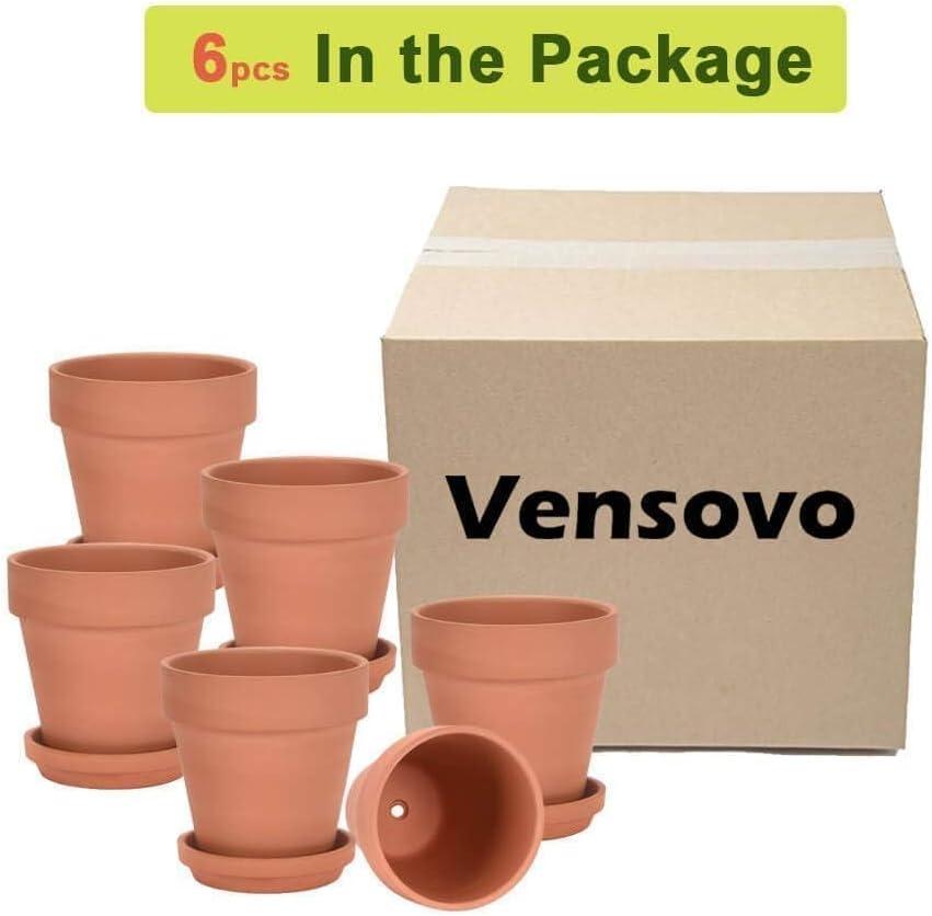 Terracotta Round Clay Plant Pots with Saucer, 5" Set of 6