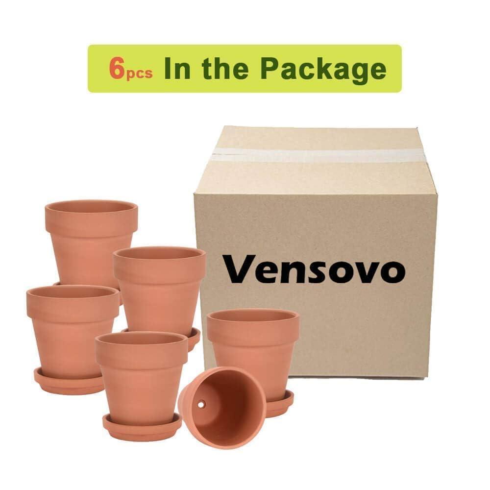 Terracotta Round Clay Plant Pots with Saucer, 5" Set of 6