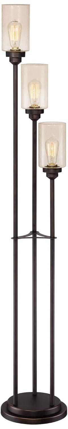 Franklin Iron Works Libby Modern Industrial Tree Floor Lamp 66" Tall Oiled Bronze Metal 3 Light Dimmable LED Amber Seedy Glass for Living Room Bedroom