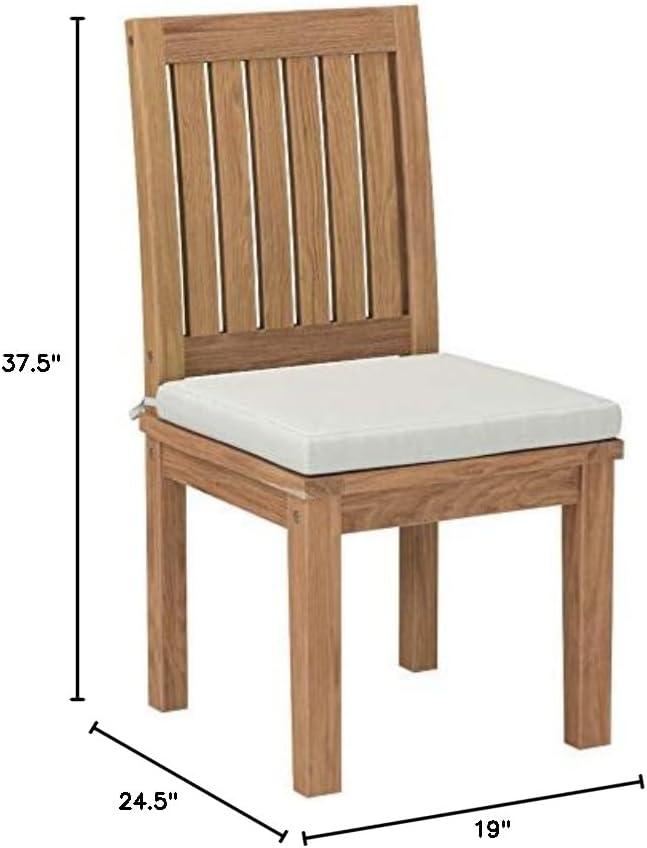 Natural Teak Armless Outdoor Dining Chair with White Cushion