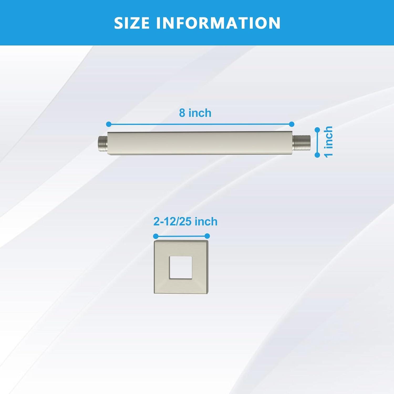8 in. L Brushed Nickel Ceiling Mounted Rain Shower Extension Shower Arm with Flange