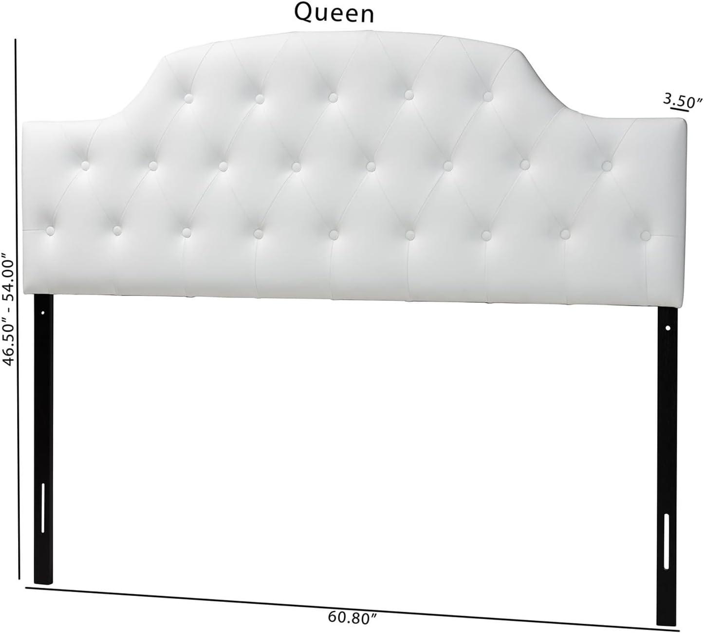 Queen Morris Modern And Contemporary Faux Leather Upholstered Button-Tufted Scalloped Headboard White - Baxton Studio: Curved, Adjustable
